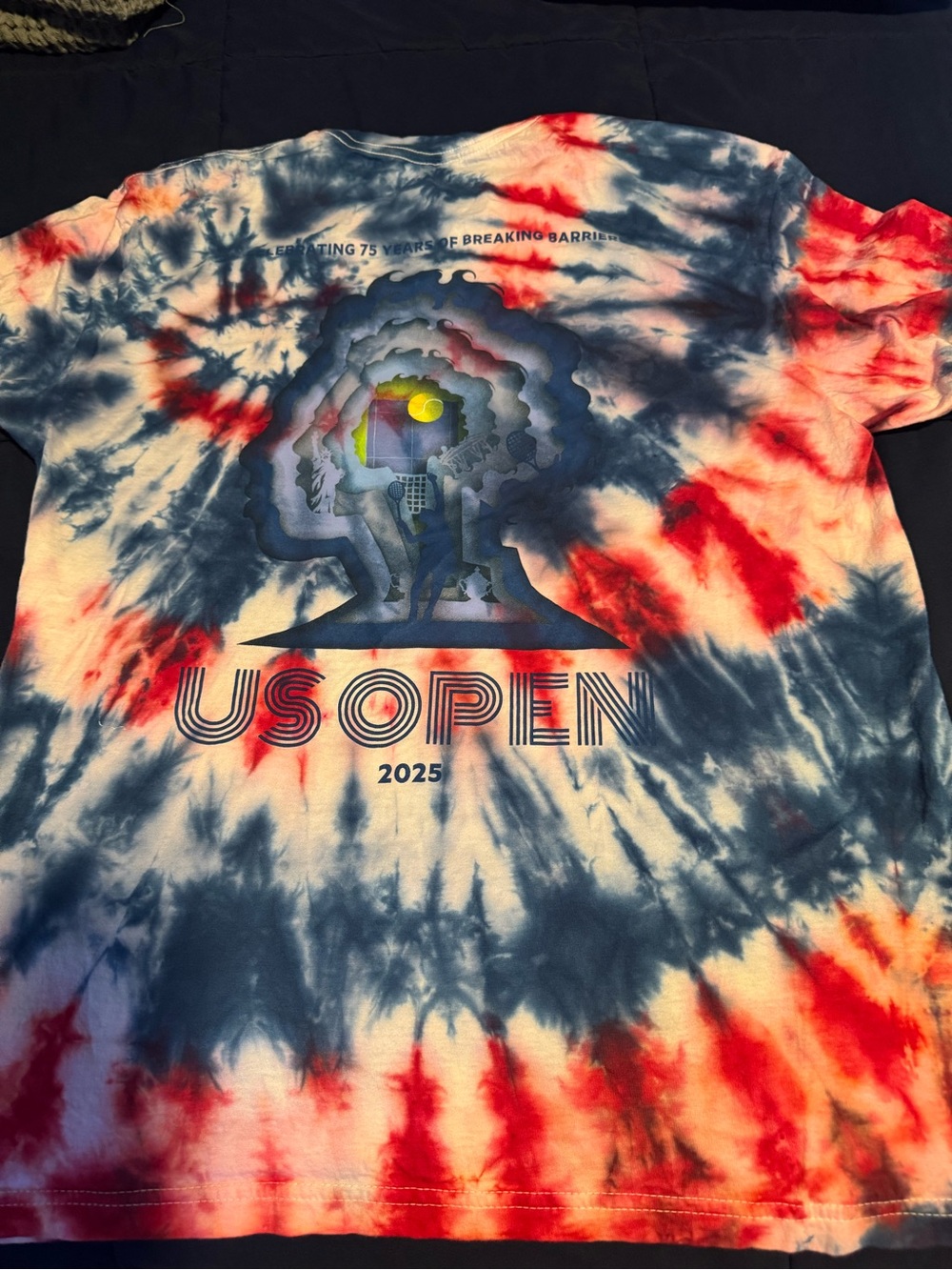 One of a Kind! US Open 2025 Tie-Dye Graphic Tee - Red, Navy & White L